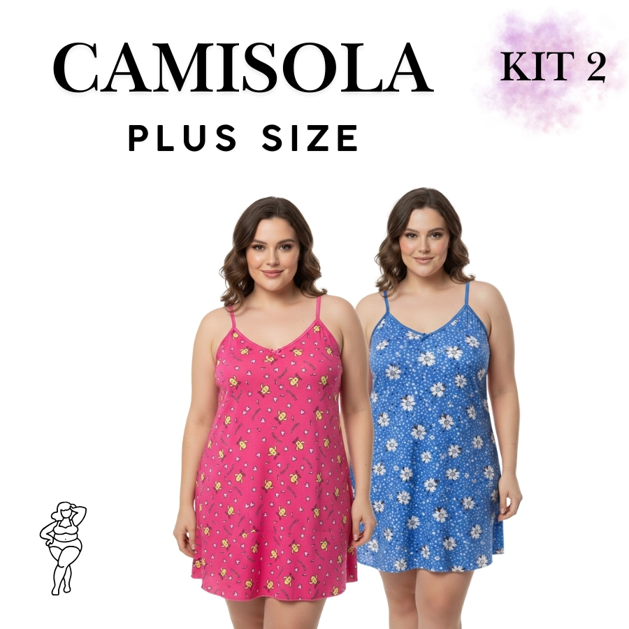 Kit 2 Camisolas Plus Size em Liganete Malha Fria – Leve, Fresquinha e Confortável