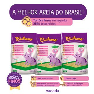 Kit 03 Unidades Areia Biodegradável Bichano Gatos Grãos Finos 12kg Manada Grão Fino Milho Mandioca em Oferta na Shopee