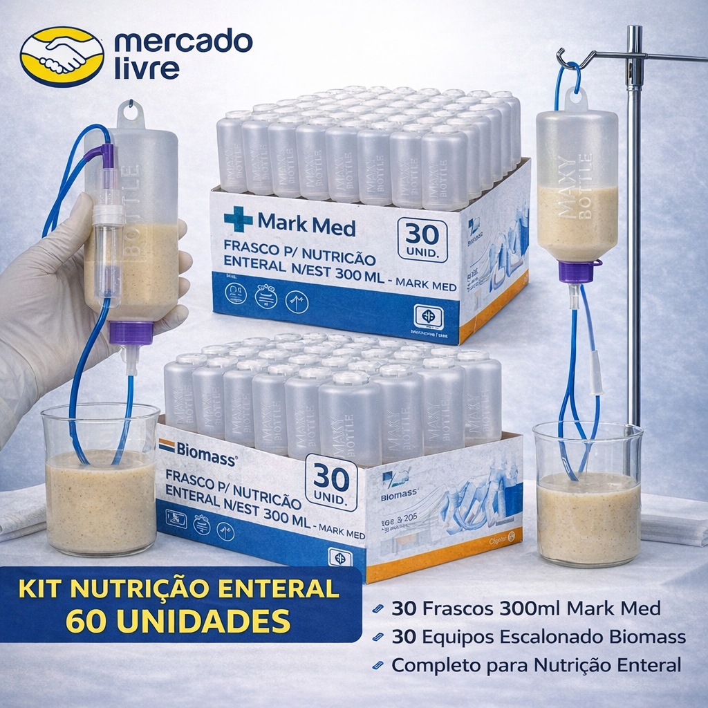 Kit Alimentação Enteral Hospitalar Frasco 300ml 30 +30 Equipo
