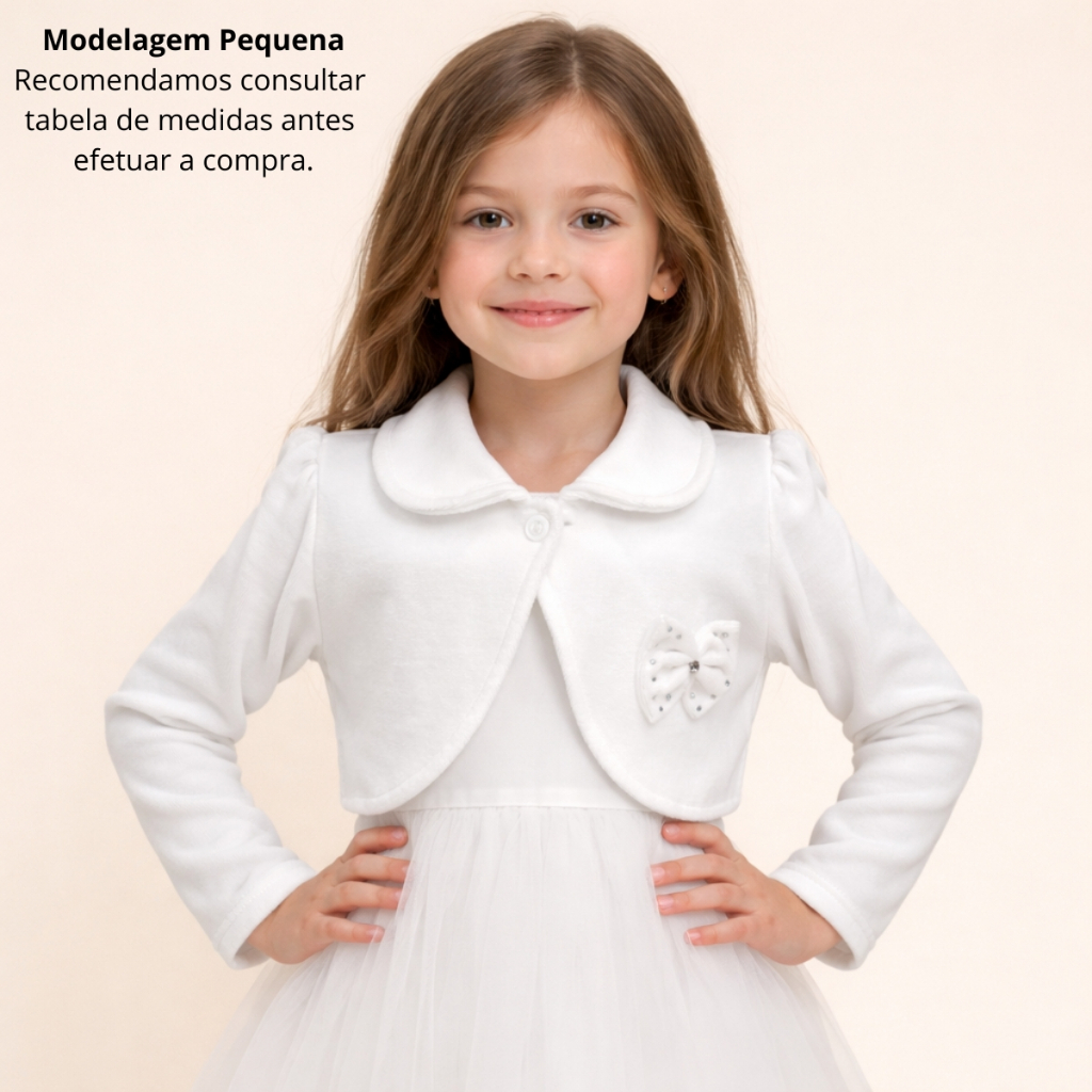 Bolero Infantil Casaquinho Inverno de Plush Branco Menina Festa Casamento