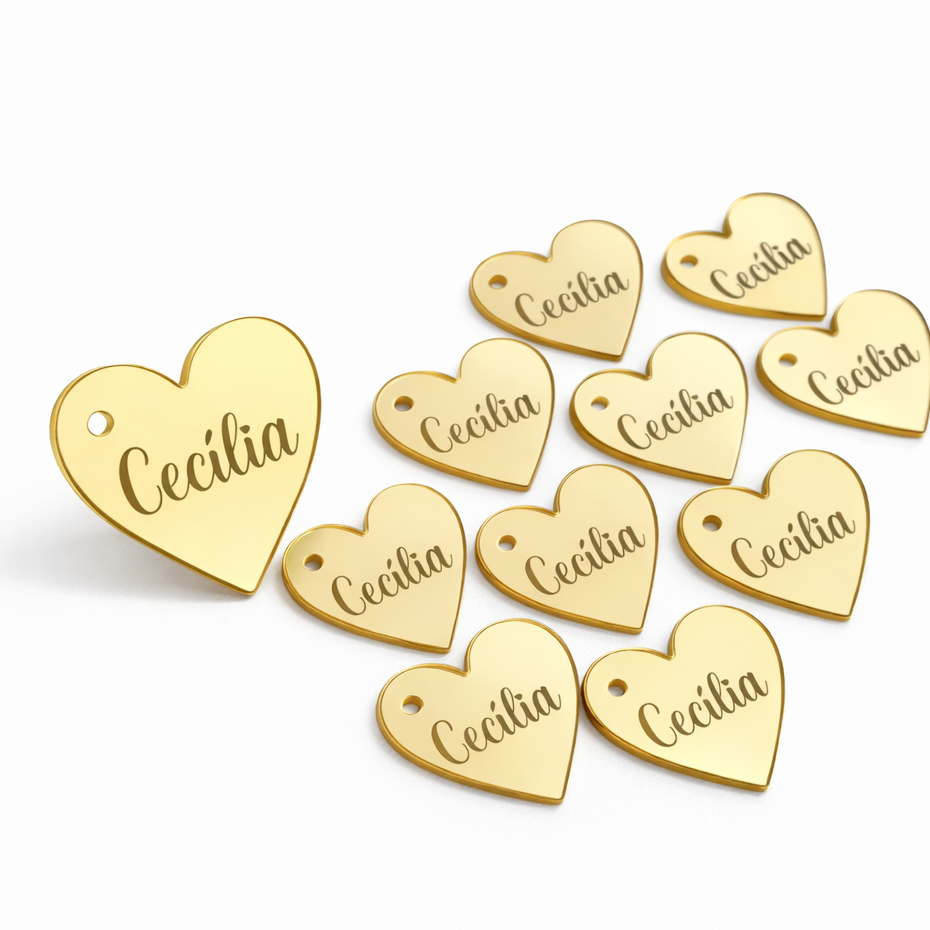 Tag Etiquetas Coração Personalizada Em Acrílico  25mmx20mm Gravação à laser em Oferta na Shopee