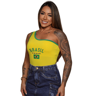 Body Nula Manga Do Brasil Look Elegante e Confortável Copa Do Mundo em Oferta na Shopee