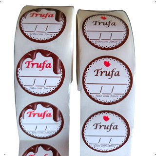 Etiquetas Para Trufas e Bombons 3x3cm Couchê auto-Brilho - cola de alta adesão - rolo com 500 cada em Oferta na Shopee