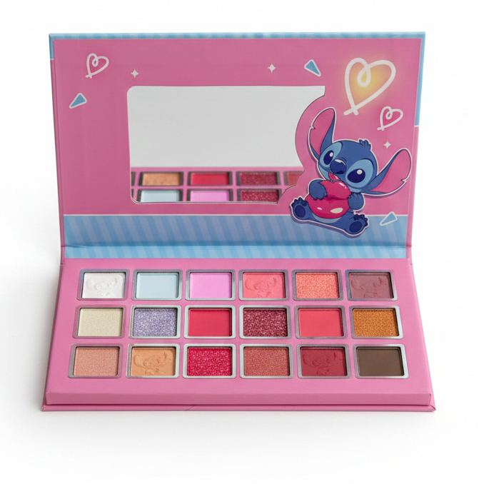 Maquiagem Infantil Stitch com Glitter Kit Paleta de Sombras 9 e 18 Cores com Espelho