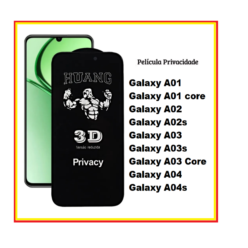 Película vidro 3D Privativa Anti Spy Samsung Galaxy A01 A01 core A02 A02s A03 A03s A03 core A04 A04s