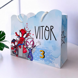 Sacolinha SPIDEY E SEUS AMIGOS Personalizada / Bolsinha Lembrancinha Aniversário / PEGUE E MONTE em Oferta na Shopee