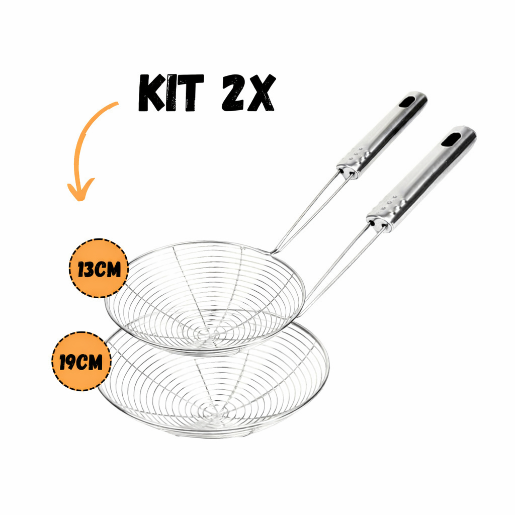 Kit 2 Escumadeira Fritura Inox Batata Pastel Resistente 13/19cm em Oferta na Shopee