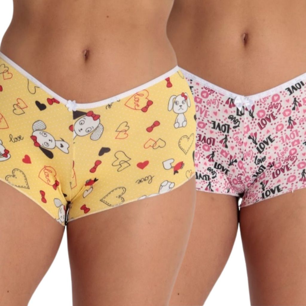 Kit 2 Calcinhas Boxer Shortinho Cueca Feminino Confortável Estampados Moda Dormir