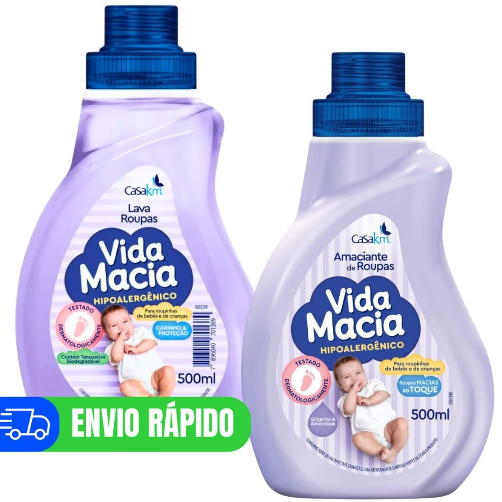 Kit Lava Roupas Líquido e Amaciante de Bebê Vida Macia 500ml em Oferta na Shopee