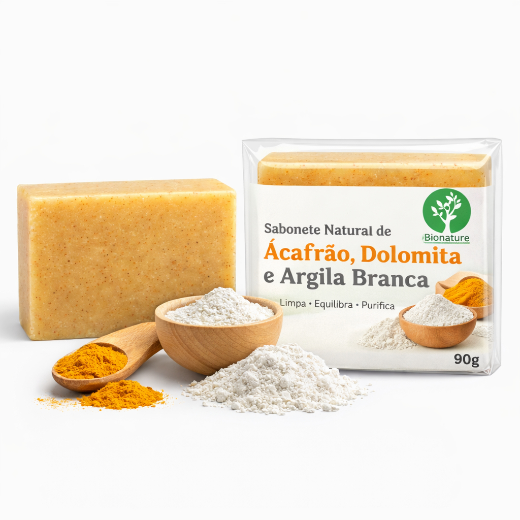 Imagem 01 Sabonete de Açafrão, Argila Branca e Dolomita – Auxilia na limpeza da pele Ajuda a equilibrar a oleosidade