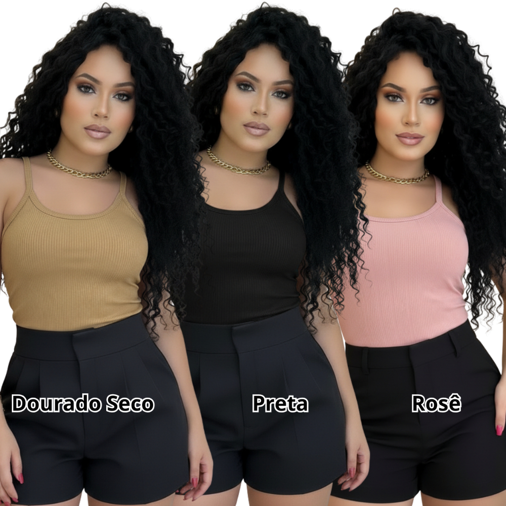 Kit 3 Regatas Feminina Ribana Alcinha Canelada Tendência Moda Básica Conforto Premium
