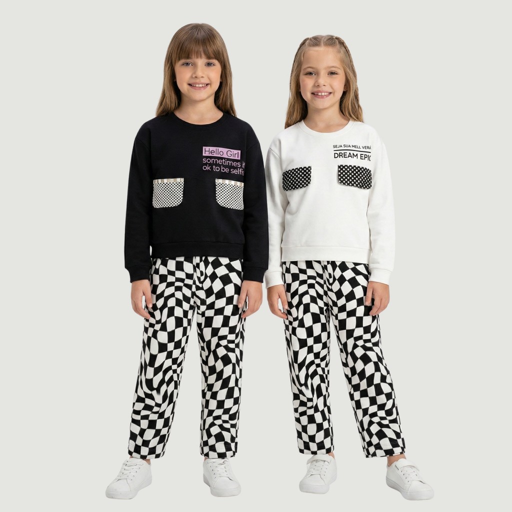 Conjunto Moletom Infantil Menina Casaco + Calça Estampada Roupa de Inverno | 4 ao 10 Anos