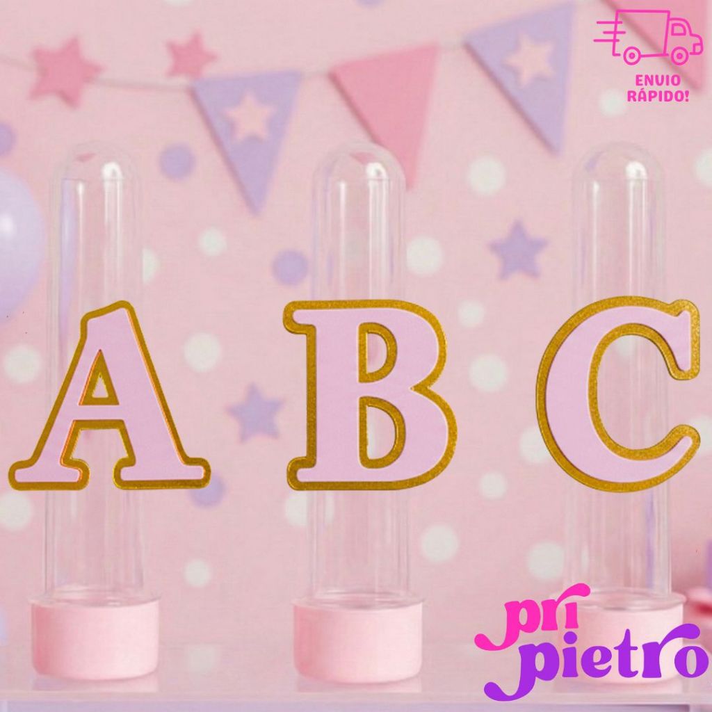 Kit  Aplique Letra Lamicote Dourado / Prata para Lembrancinha Festa Decoração