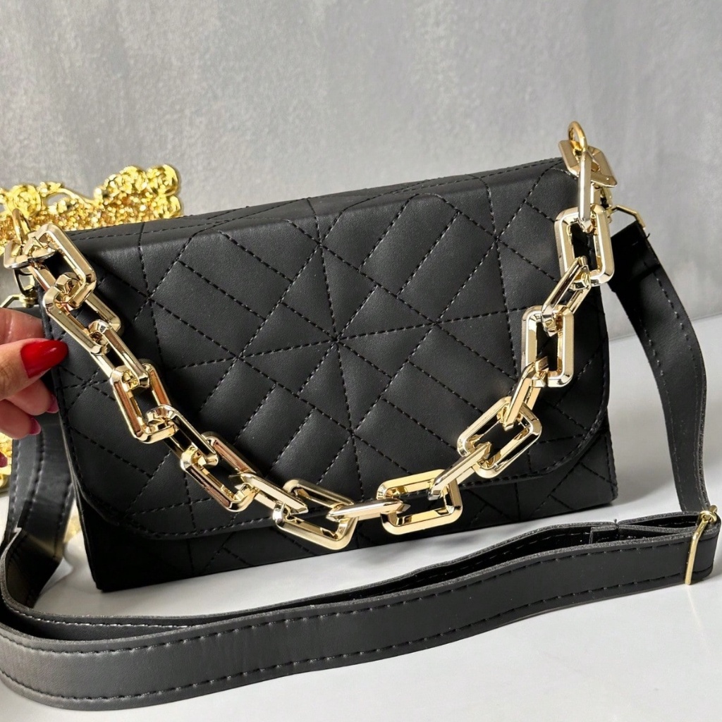 Bolsa Feminina Preta Tiracolo Pequena Com Alça de Corrente em Oferta na Shopee