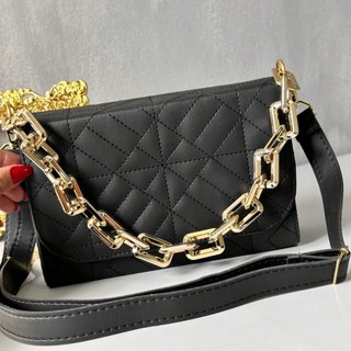 Bolsa Feminina Preta Tiracolo Pequena Com Alça de Corrente