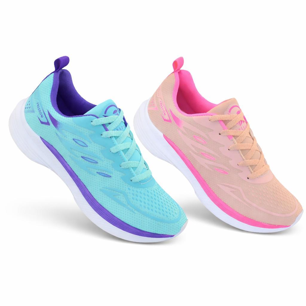 KIT  02 pares Tenis Feminino Escolar Academia Original FREEDOM Corrida Caminhada PROMOCAO ROSA PINK + VERDE AGUA em Oferta na Shopee