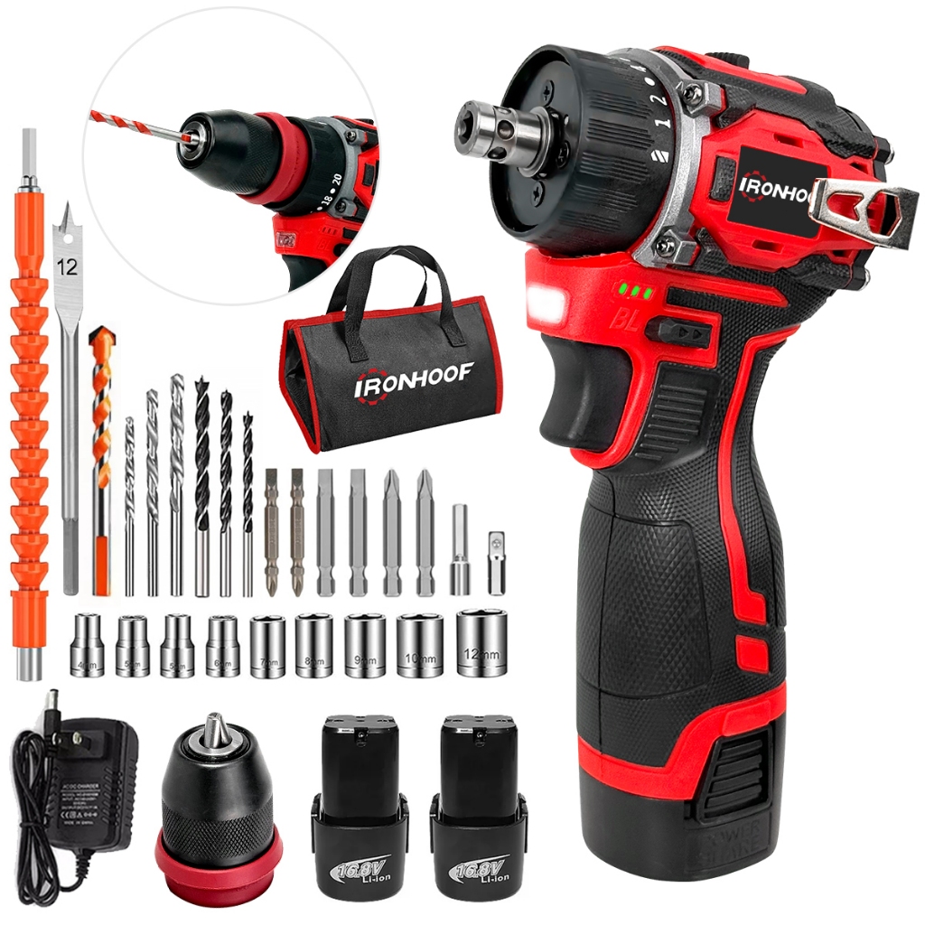 Furadeira Parafusadeira A Bateria Brushless Elétrica Sem Fio 2 Baterias em Oferta na Shopee