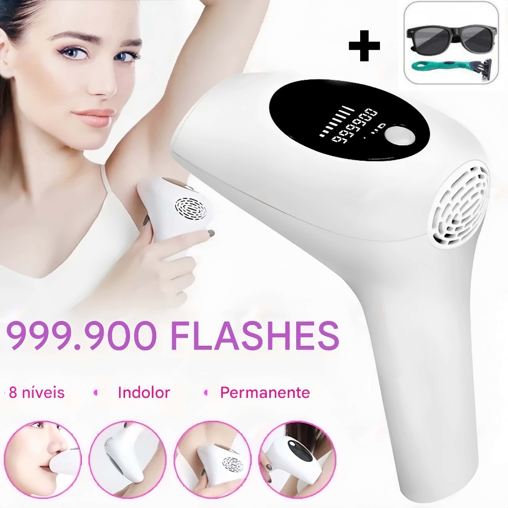 900 Mil Pulsos Depilador A Laser 8 Níveis Portátil Indolor e Eficaz – Uso Doméstico