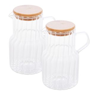 Jarra De Vidro Com Tampa Em Bambu Classic 18 ou 25cm  | Unitária e 2 Unidades | Lyor