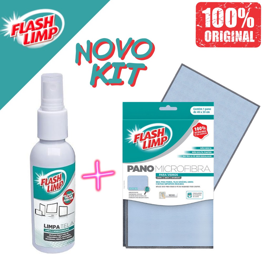 Kit Limpa Telas Flash Limp Spray 120ml + Pano De Microfibra Celular Smartphones Notebooks Televisao