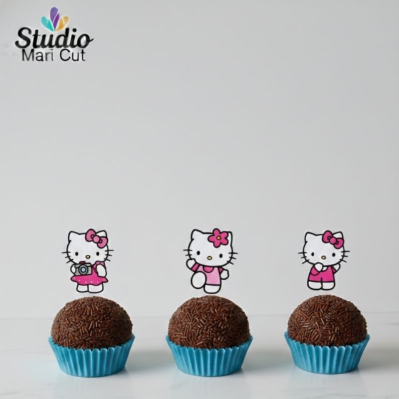 Kit 60 Toppers/Tags Hello Kitty para Docinhos e Cupcakes - Papel Fotográfico