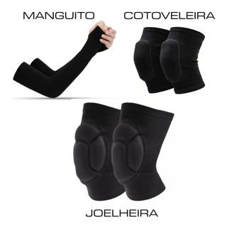 Kit Conjunto Joelheira Esportiva Com Cotoveleira de Proteção e Manguito Anti UV Para Danca Volei Acolchoada