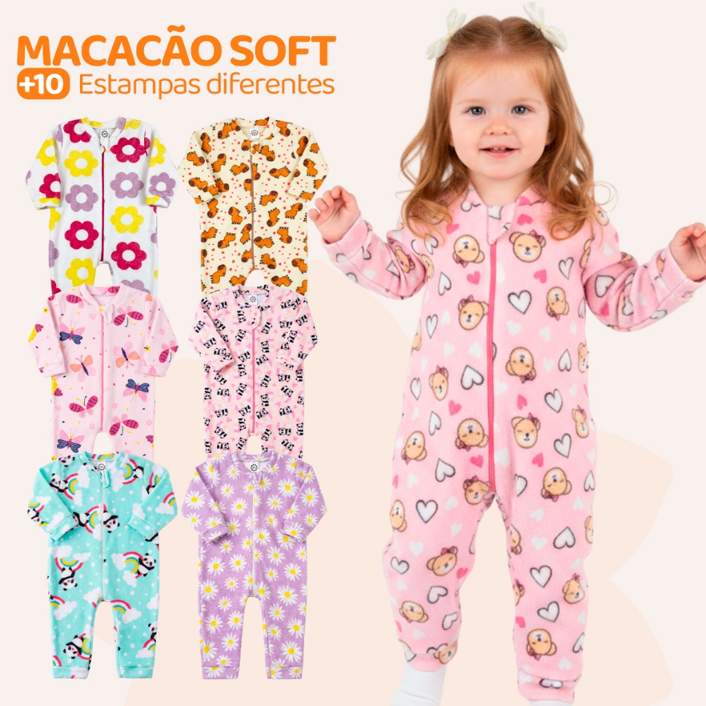 Kit 5, 2 ou 1 Macacões de Bebe Menina Roupa Inverno Soft Peluciado Com Zíper Sortido Macacão de Bebê Feminino para Frio em Oferta na Shopee