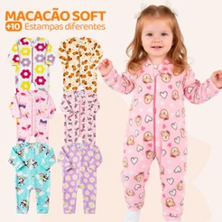 Kit 5 ou 2 Macacões de Bebe Menina Roupa Inverno Soft Peluciado Com Zíper Sortido Macacão de Bebê Feminino para Frio