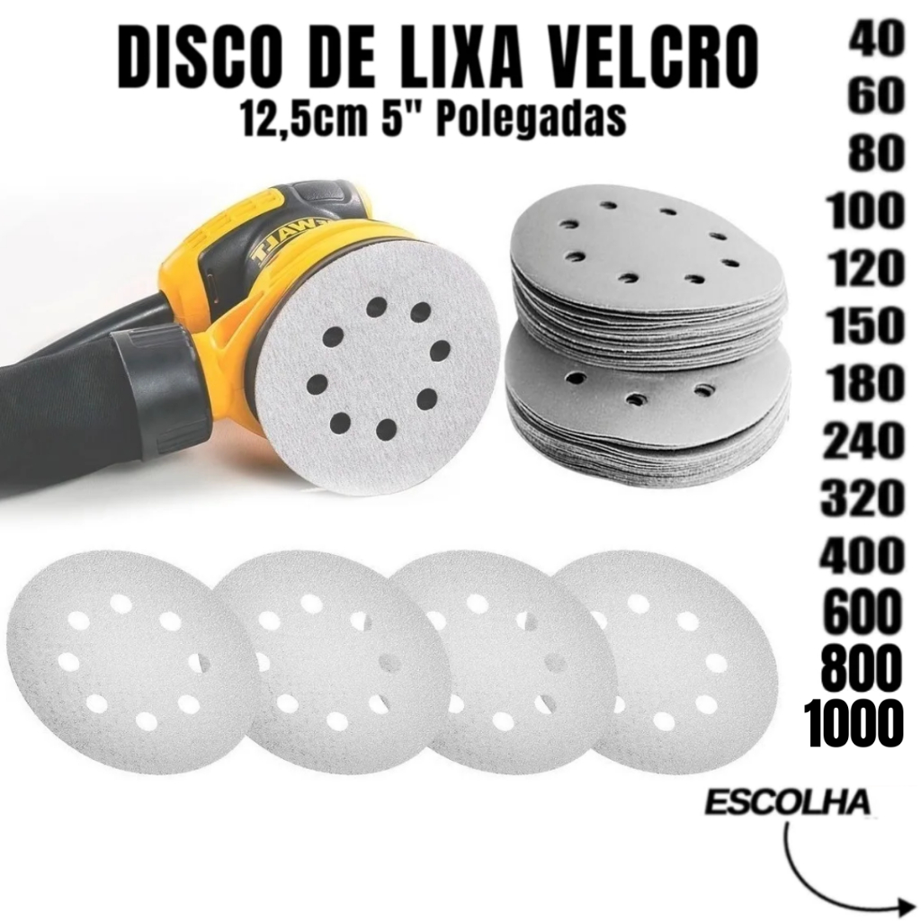 Kit 30x Disco De Lixa Pluma Base Velcro 125mm 5'' Para Lixadeira Roto Orbital Vários Grãos Escolha