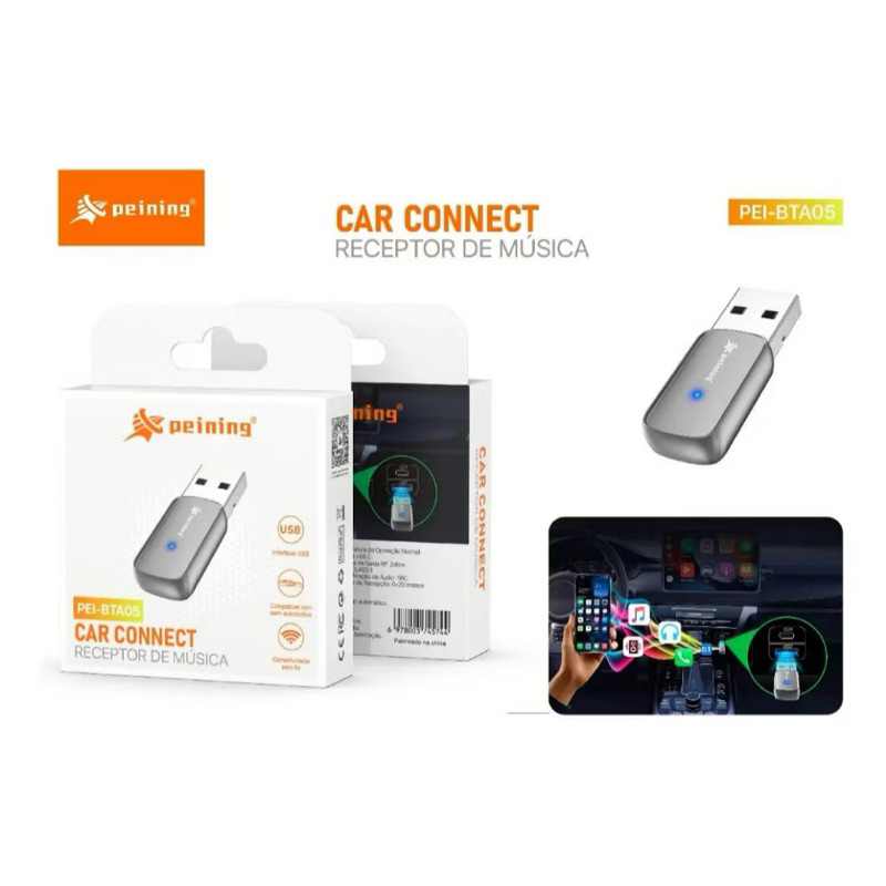 Adaptador Bluetooth USB Para Reproduzir Músicas no Carro-PEI-BTA05