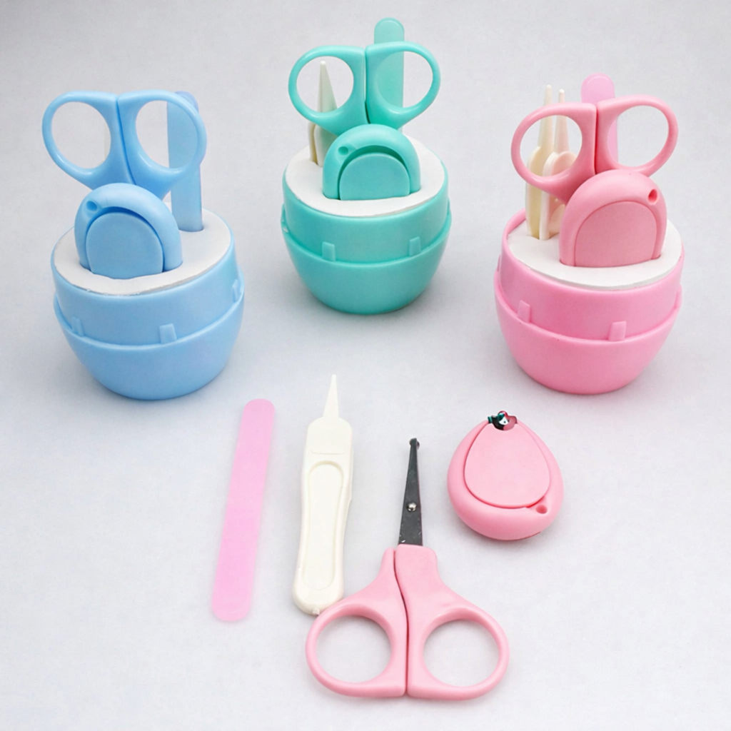 Kit Higiene e Cuidados para Bebê Com 4 Peças Pinça Nasal, Lixa, Tesoura, Cortador de Unha