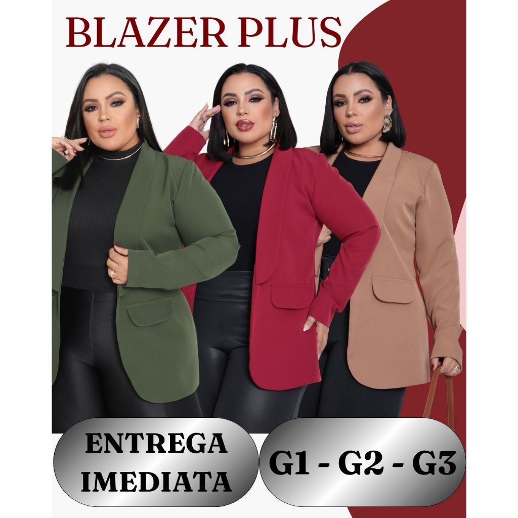 Blazer Alfaiataria Plus Size Terninho G1 G2 G3 casaquinho maxi alongado casaco social