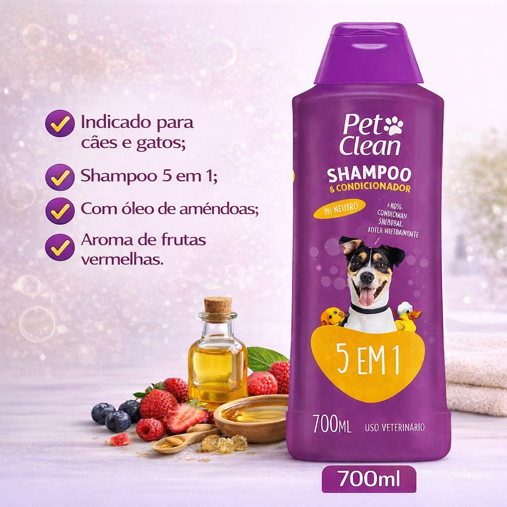 Shampoo 5 em 1 p/ Cães e Gatos Hidratação Profunda 700ml Pet Clean em Oferta na Shopee