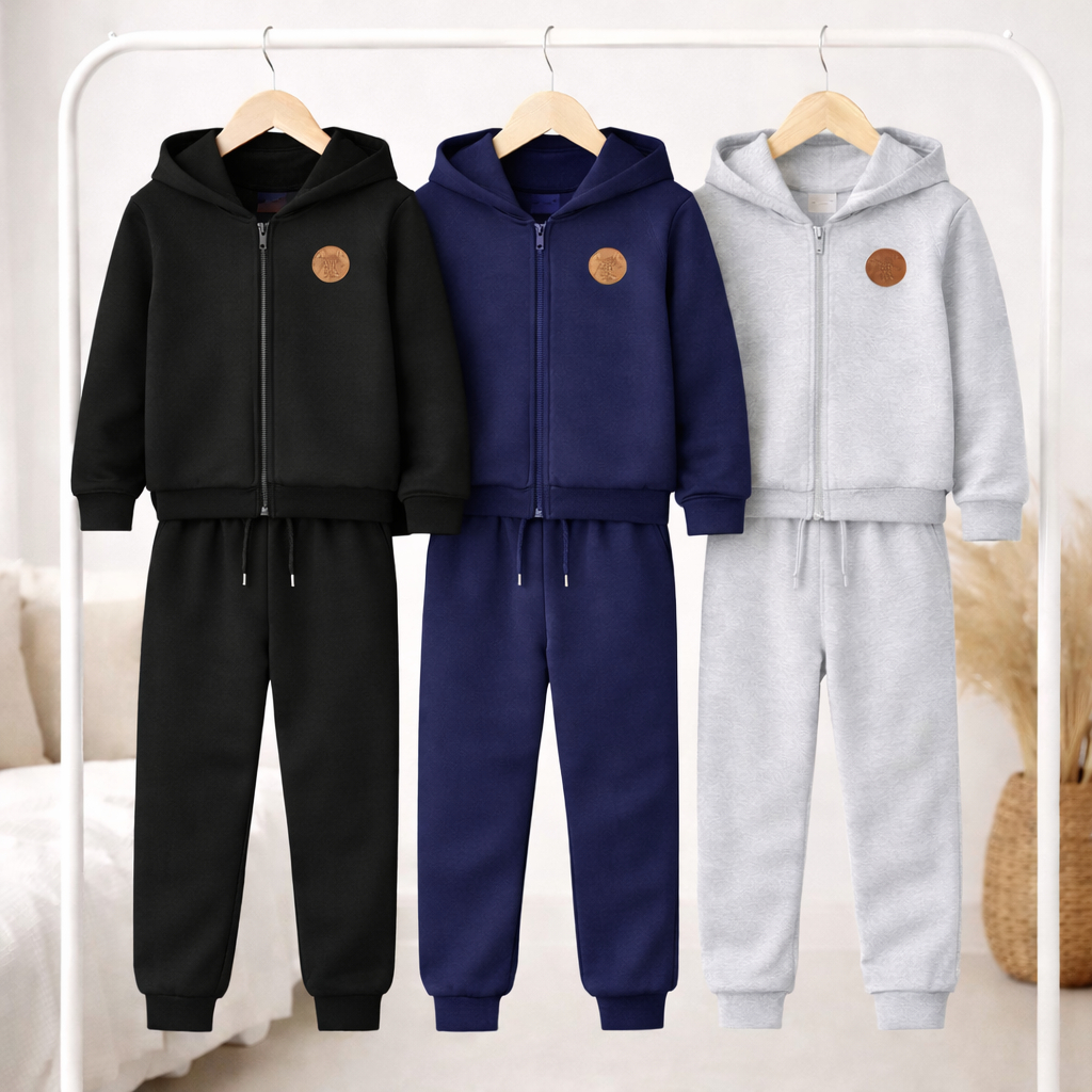 Kit 2 Conjuntos de Moletom Infantil Menino com Capuz e Zíper – Casaco e Calça Moletom