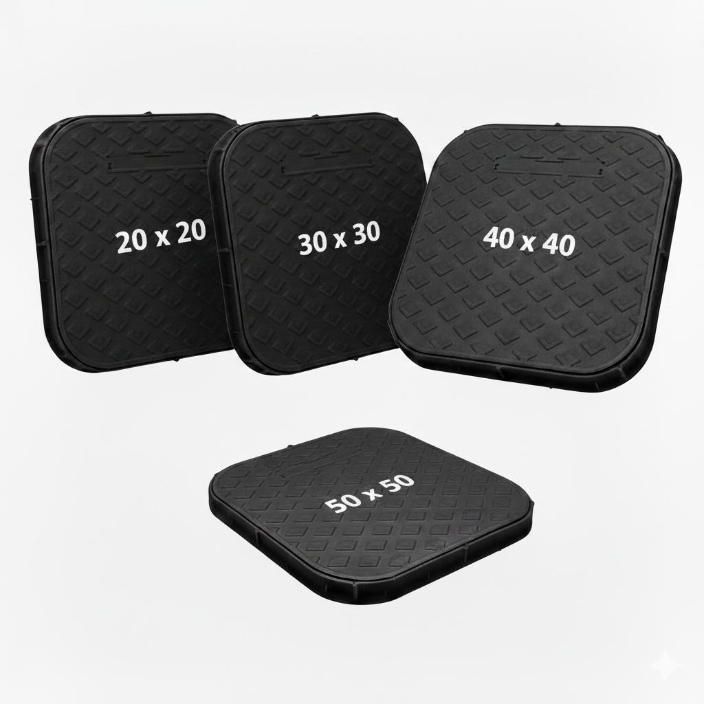 Tampão com Tampa Articulada em PVC para caixa passagem elétrica, esgoto, poço, 4 modelos: 20x20 30x30 40x40 50x50