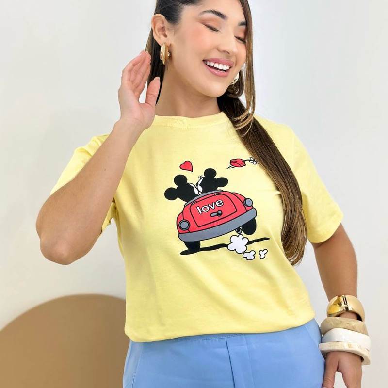 Camiseta Feminina Personagem T-Shirt Feminina Desenhos 100% Algodão Blusa Disney Casual