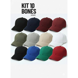 Kit 10 Bonés Liso Cores Variadas Adulto Masculino Feminino Confortável Regulagem Ajustável