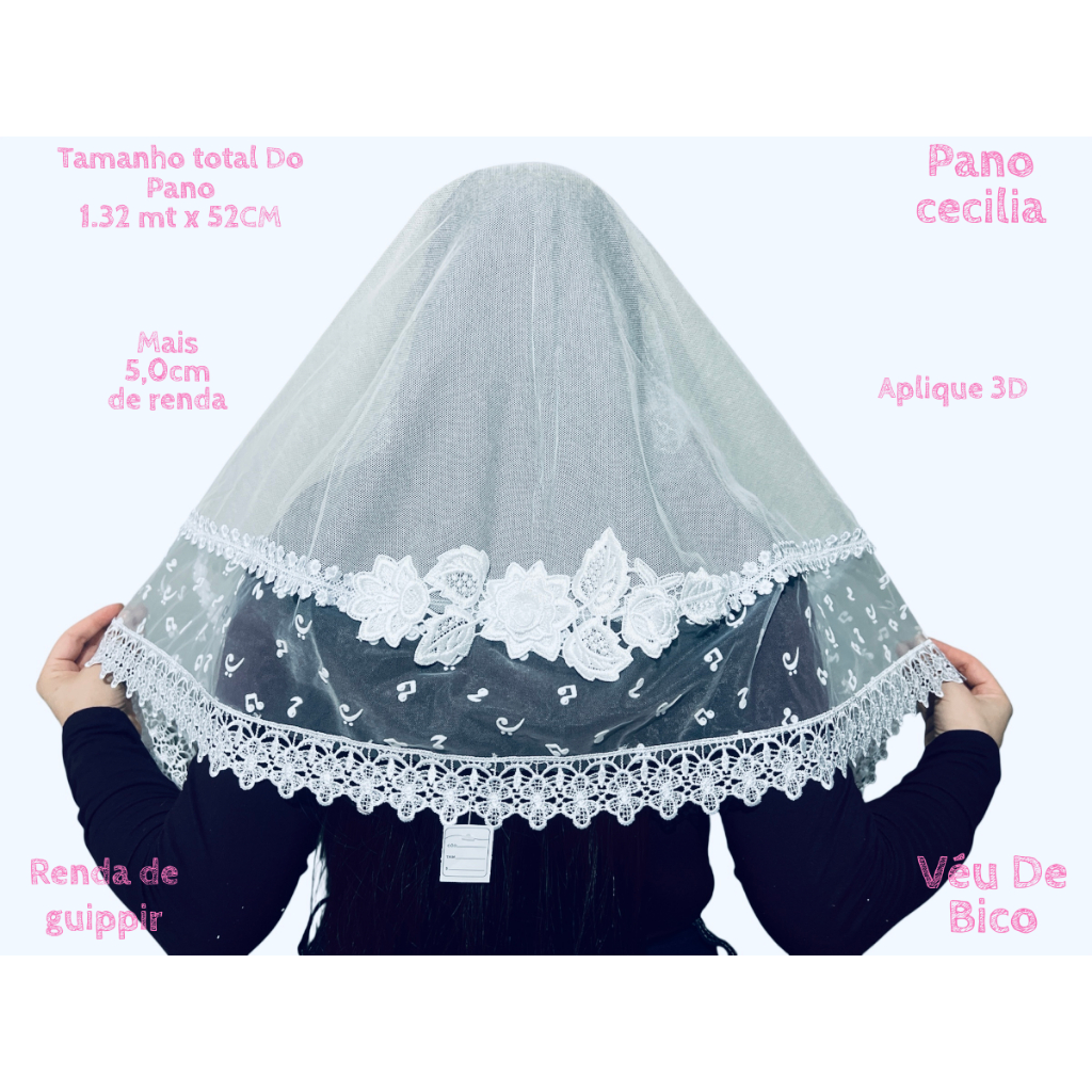 VÉU CCB ADULTO COM POA DE NOTA MUSICAL E APLIQUE DE ROSA 3D