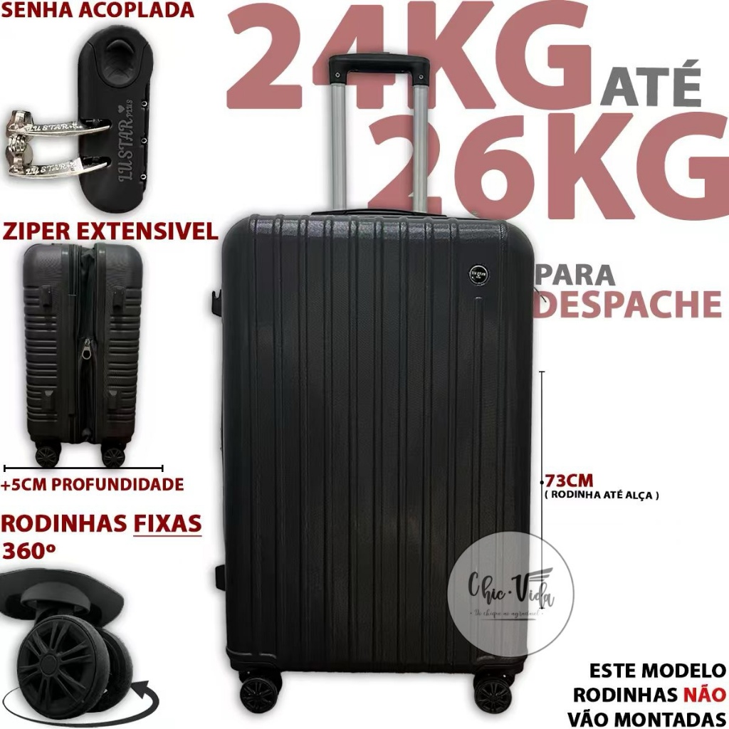 Mala De Viagem 23kg Despachada Mala 23 Kilos Duplo Ziper Roda Dupla 360