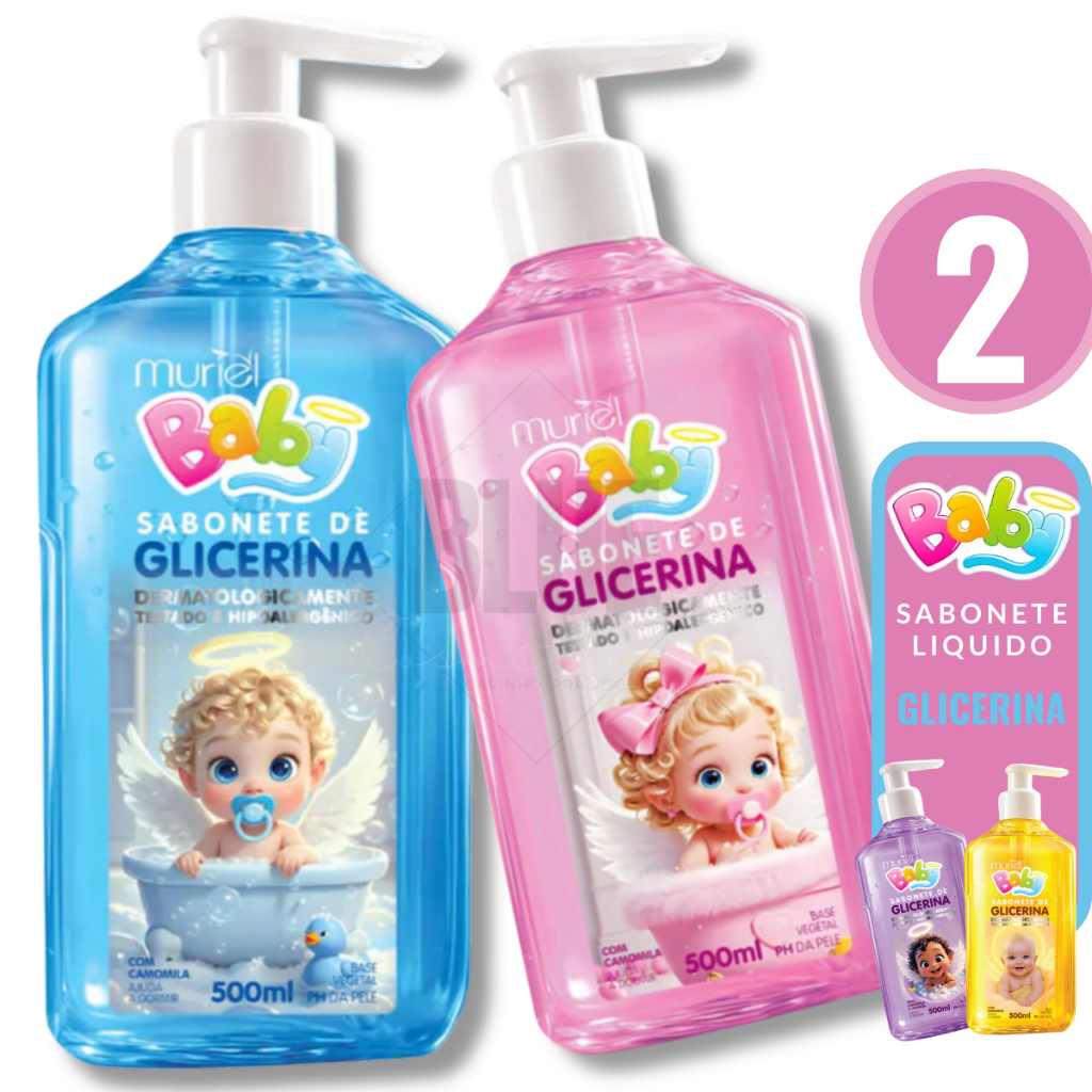 kit 2 Sabonete Liquido Infantil GLICERINADO 500ml C/ Valvula Muriel - ESCOLHA O SEU