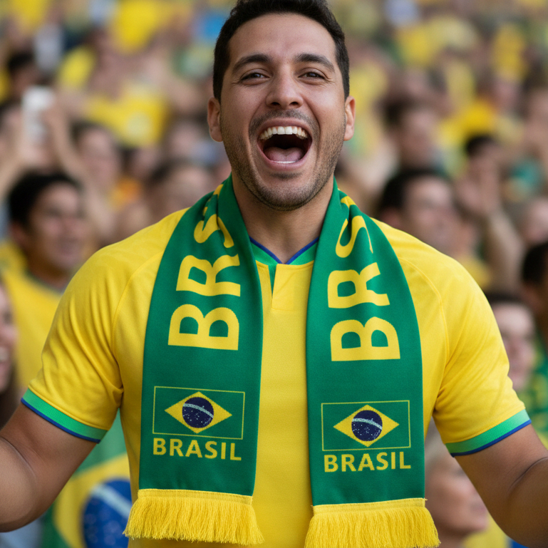 Kit-6/3/1 Cachecol Lenço do Brasil de Poliéster Cetim Faixa do Brasil Verde e Amarelo Torcida, Estilo - Copa do Mundo