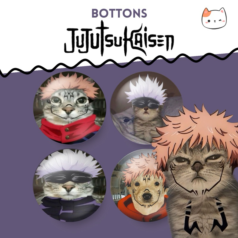 Kit 2 bottons Jujutsu Kaisen gatinho cachorrinho: 3,2cm ou 4,4cm broche/buton/boton/pin/anime em Oferta na Shopee