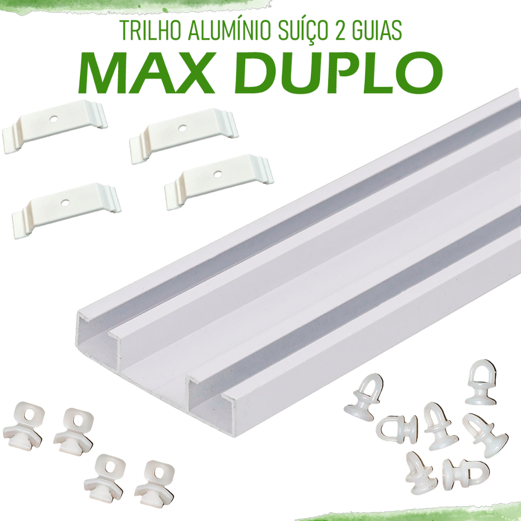 Trilho Suíço Max Duplo Alumínio Cortina Presilhas 1,5m/ 2m/2,5m/3M/3,5m/4,0m/4,5m/5,0m/6,0m em Oferta na Shopee