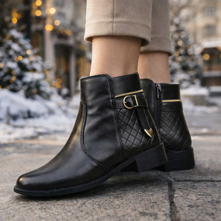 Bota Coturno Feminino Ultra Confortável Moda Inverno Outono Primavera Cano Baixo Zíper Lateral
