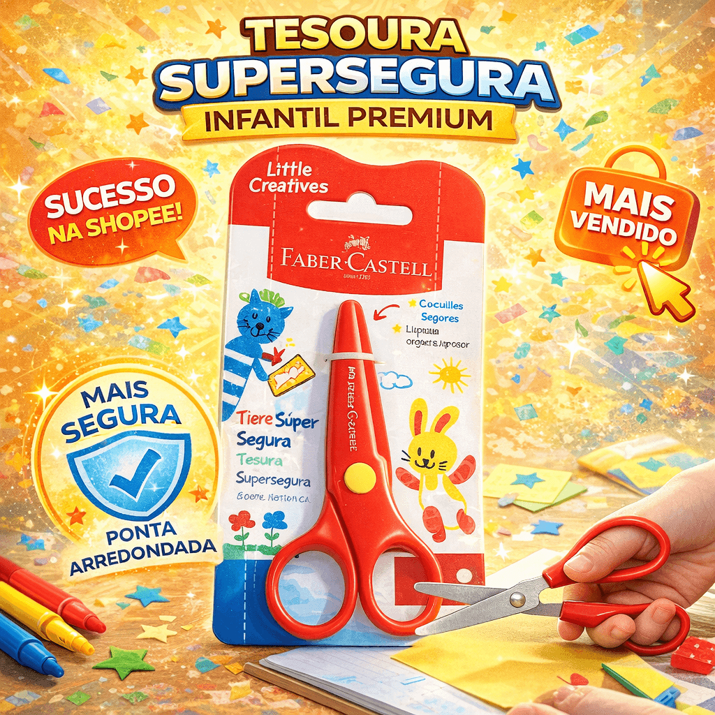 Tesoura Escolar Infantil Faber Castell Supersegura Sem Ponta Little Creatives Vermelha Plástico