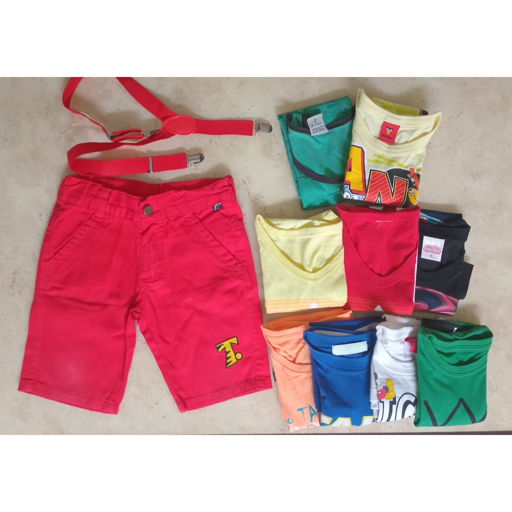 Lote de usados tamanho Bermuda Tigor + 9 camisetas diversas + suspensorio