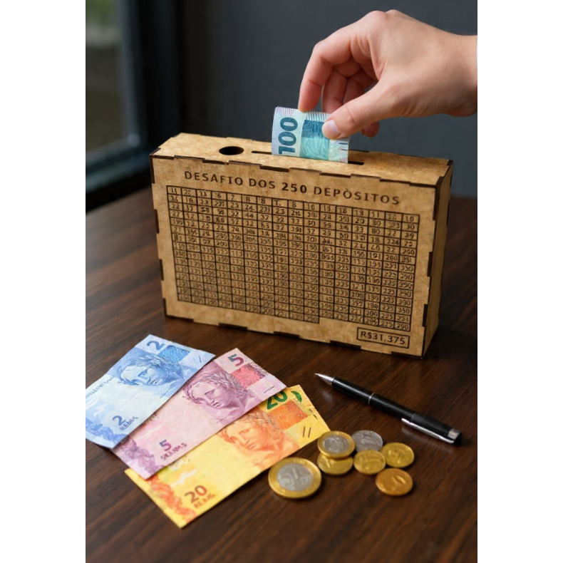 Caixa Cofre Mdf Desafio Financeiro 5 Mil 10 Mil Ou 250 Depósitos dinheiro economia