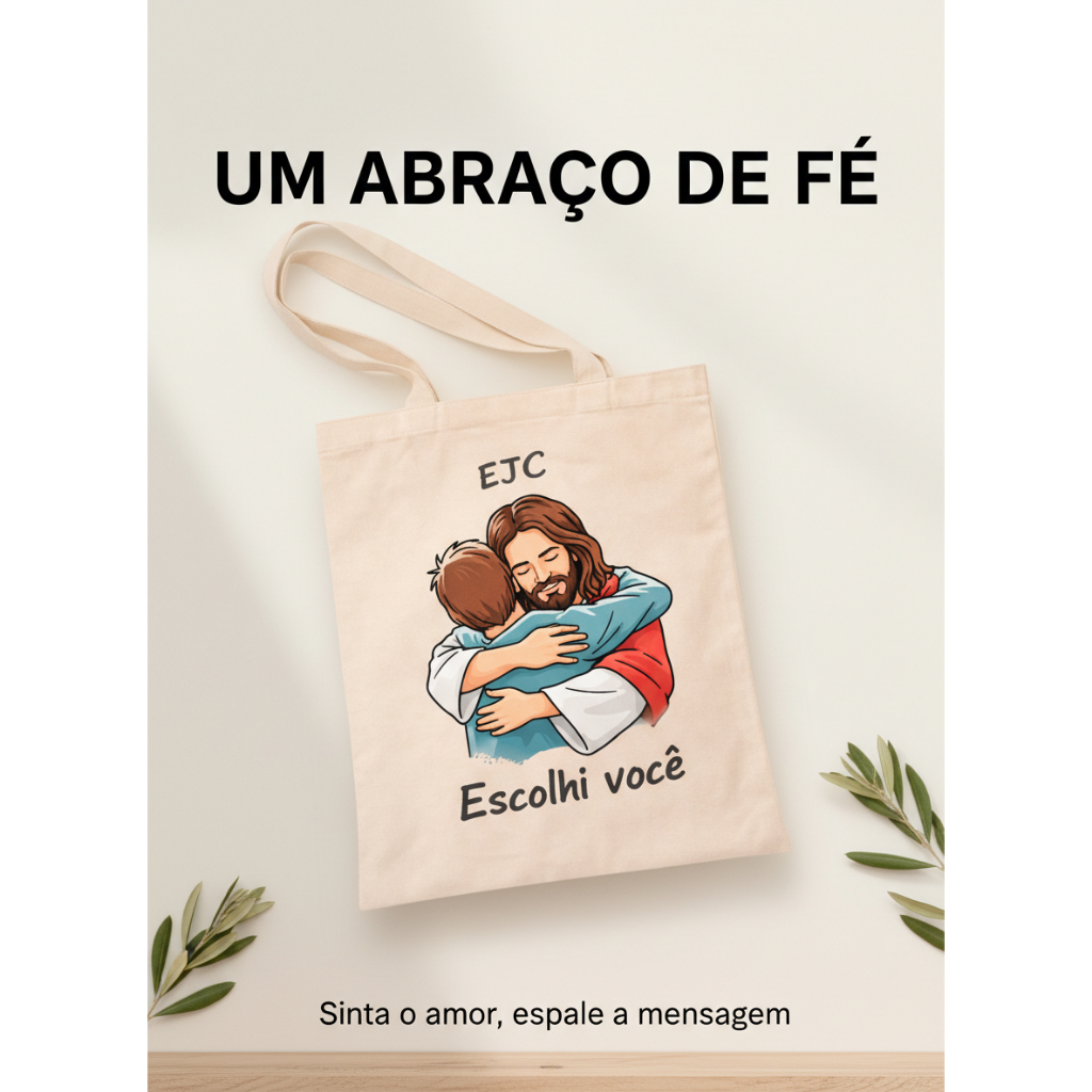 Ecobag EJC Escolhi Você | Bolsa Religiosa Algodão Cru 38x40cm | Sustentável Inspiradora e Estilosa