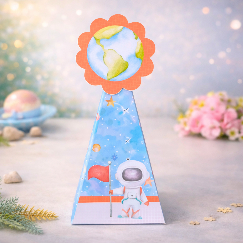 CAIXA PIRÃMIDE(CONE)ASTRONAUTA/LEMBRANCINHA PERSONALIZADA/FESTA INFANTIL/ANIVERSÁRIO