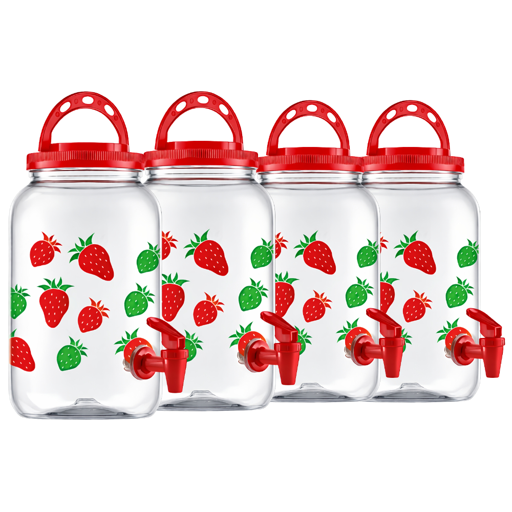 Kit Pote Com Tampa Alça E Torneira Plástico 3,6L Suqueira Decoração Festa Suco Água Refrigerante
